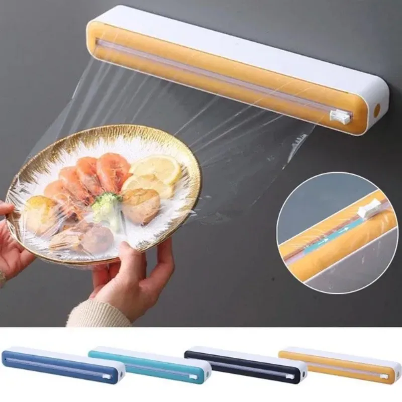 Food Film Dispenser Magnetic Wrap Dispenser With Cutter Storage Box Aluminum Foil Stretch Film Cutter Kitchen Accessories Tool