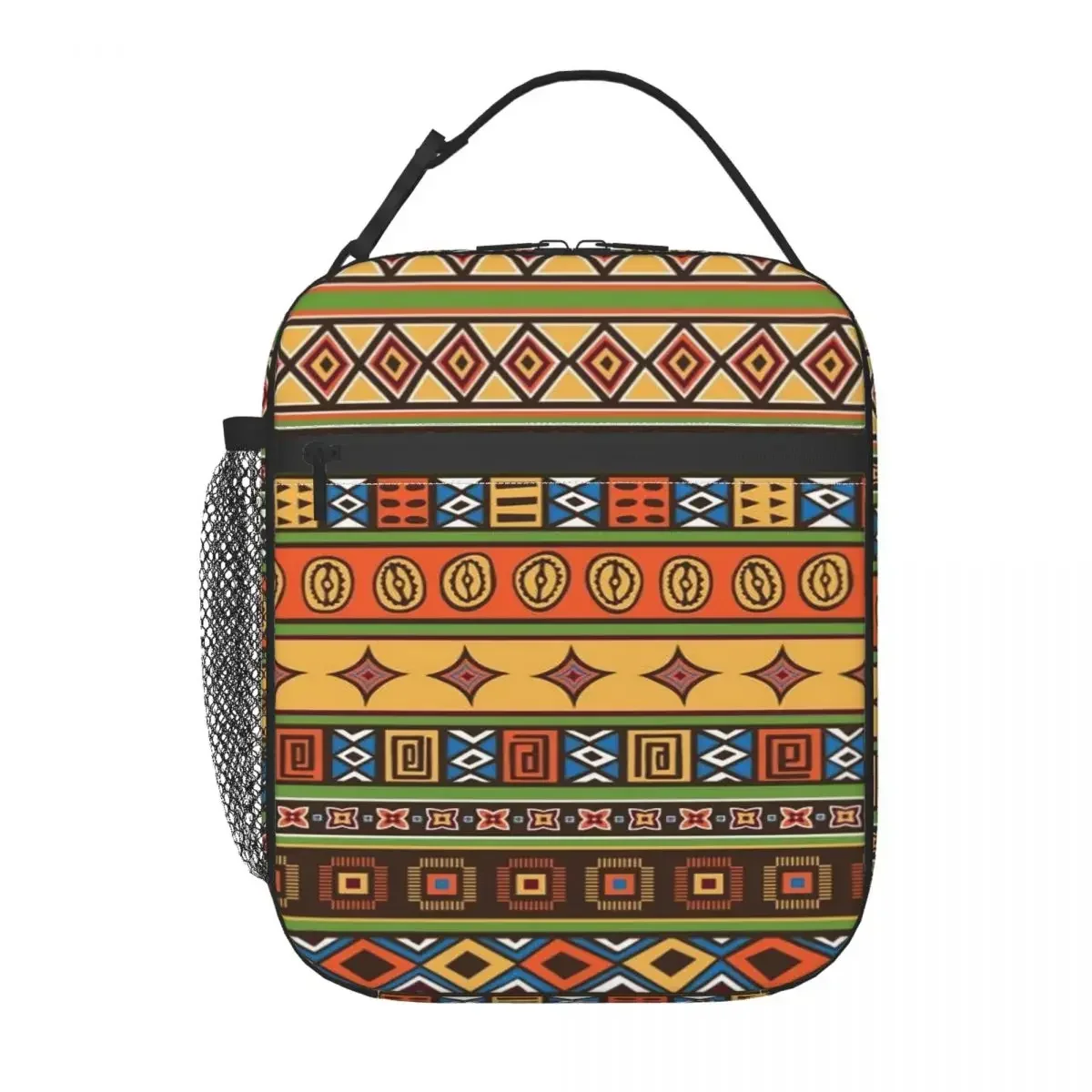 African Kitenge Ankara Print Thermal Insulated Lunch Bags Women Tribal Geometric Art Lunch Tote for Kids School Food Bento Box