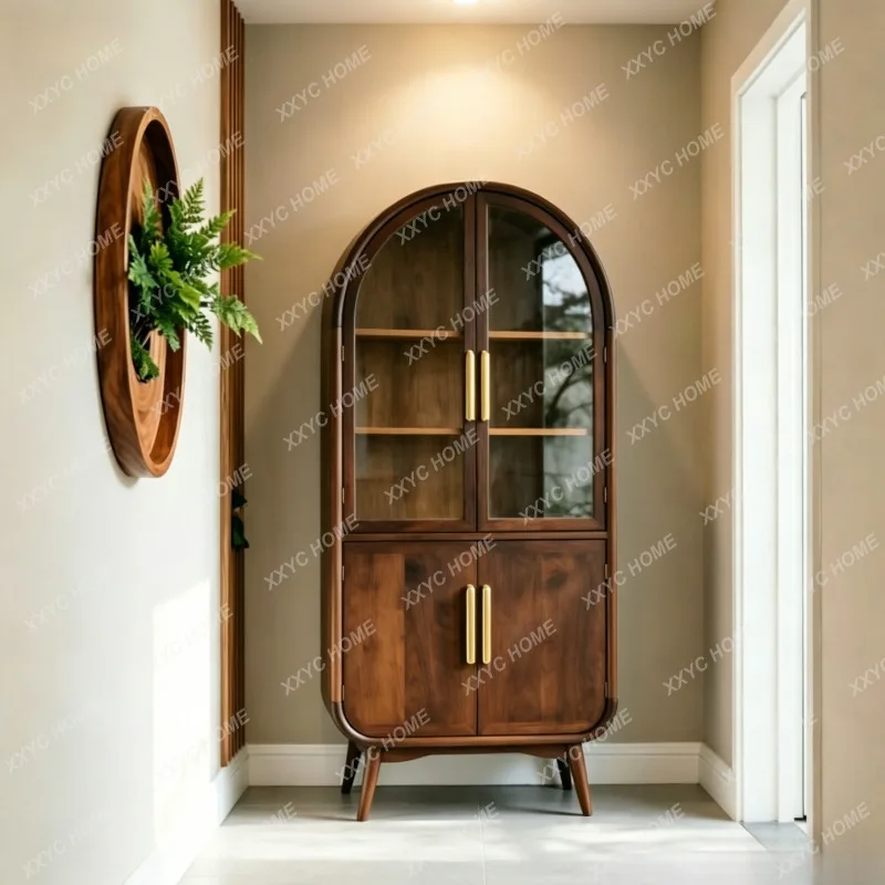Mortise and tenon double door new chinoiserie solid wood wine cabinet living room storage cabinet