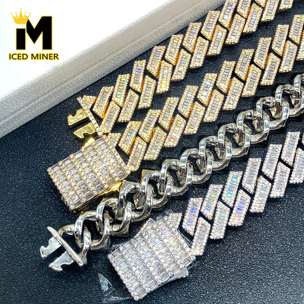 

17mm Baguettes Zircon Iced Out Cuban Chain Necklaces For Men Women Brass Bling Goth Hip Hop Jewelry Free Shipping