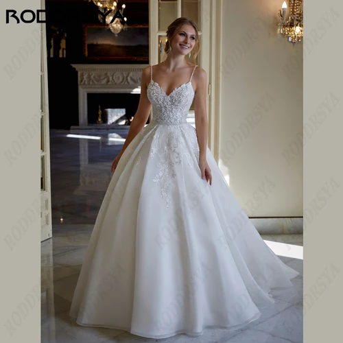 RODDRSYA-vestido De novia De princesa para mujer, vestido Sexy con cuello en V y espalda descubierta, vestido De novia con tirantes finos, apliques De encaje