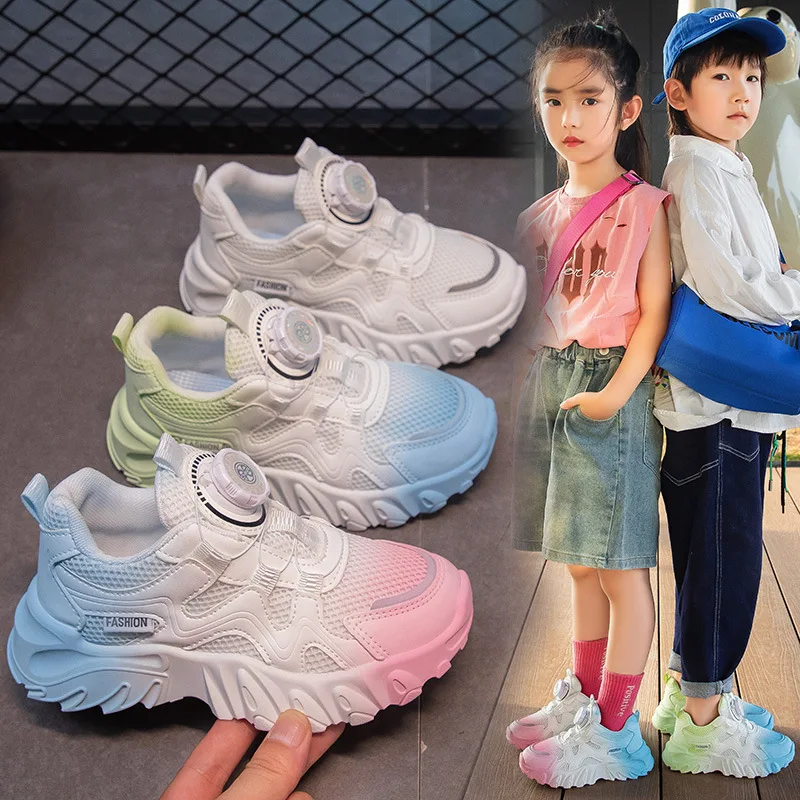 Girls' sports shoes Summer 2024 new children's white shoes soft sole non-slip spin super light mesh breathable single mesh shoes