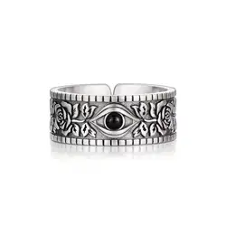 Vintage 925 Sterling Silver Eye Flower Adjustable Rings For Women Engagement Luxury Designer Jewelry Accessories