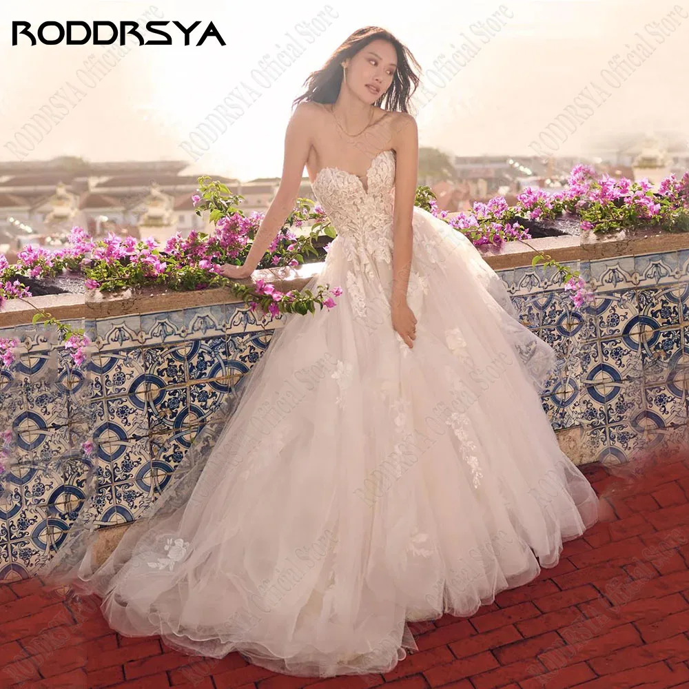 RODDRSYA Elegant Wedding Dresses For Woman Sleeveless Sweetheart Zipper Back Bride Gowns Lace Applique A-Line Vestidos De Novia