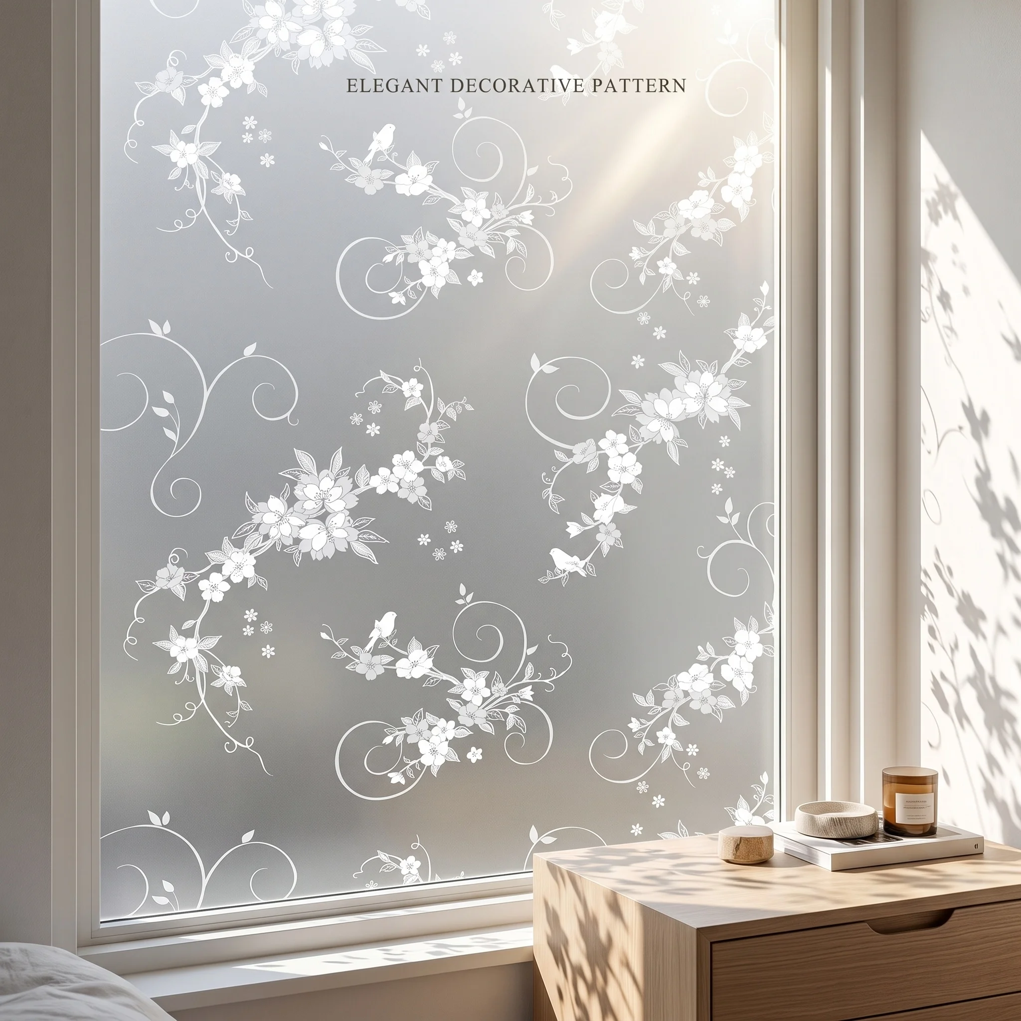 Self‑Adhesive Floral Bird Window Film Frosted Privacy Glass Sticker Anti‑UV Decor for Bathroom Bedroom Kitchen Office Glass