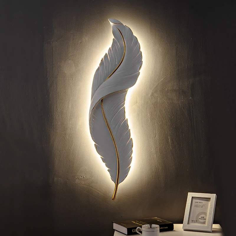 

Resin feather wall lamp, living room, creative bedroom, bedside LED decorative lamp, modern TV grille, background wall lamp