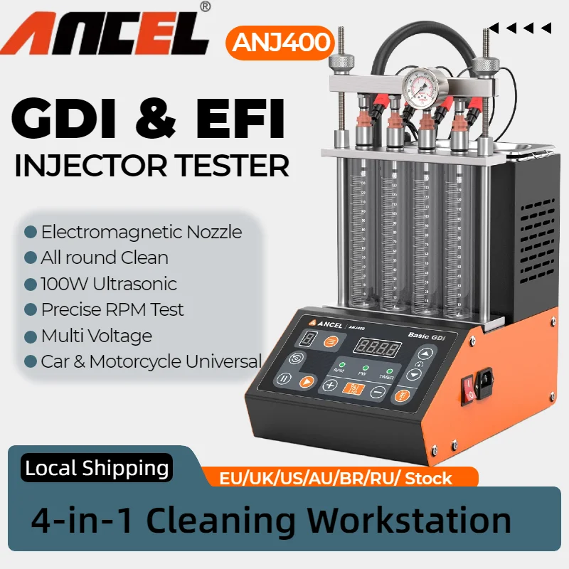 

ANCEL ANJ400 100W Ultrasonic Digital Injector Cleaner Tester GDI EFI FEI 4 Cylinder Professional Workshop Service Machine