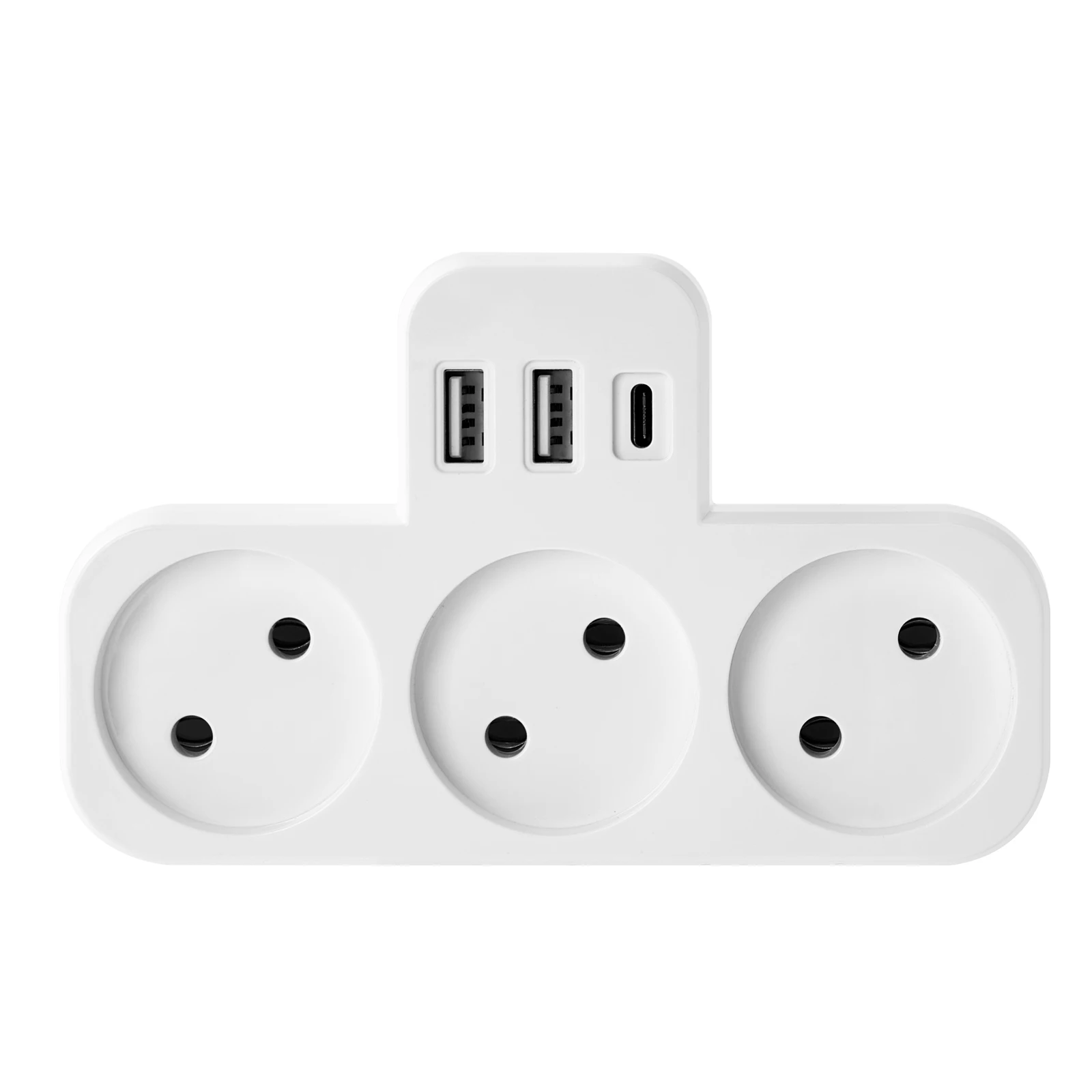 2 Pin UnGrounded Plug Adapter 3 Way Multi Socket Extension with 2 USB A 1 USB Tpye C for Charging Phone