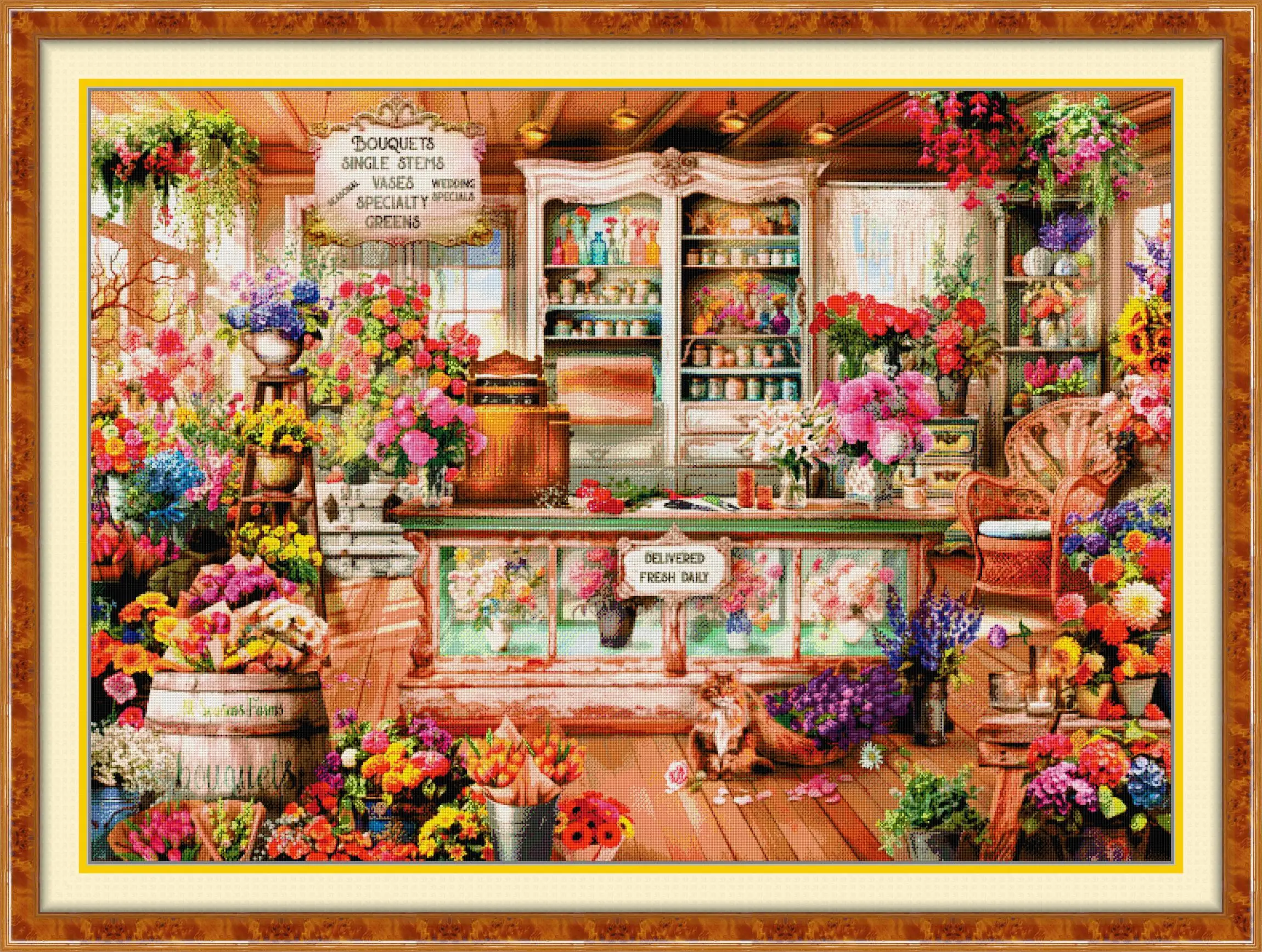 

Soulgift News Pre-Printed Cross Stitch Kit, Stamped Aida Fabric with DMC Threads, Easy to Follow - Four Seasons Florist