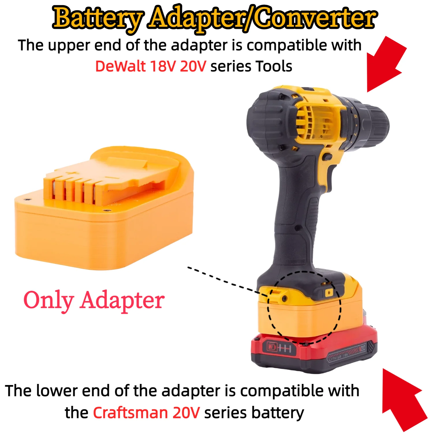 Adapter/Converter for Craftsman 20V CMCB202 Series Li-ion Battery TO DeWalt 18V 20V Cordless Tools Accessory(Only Adapter)
