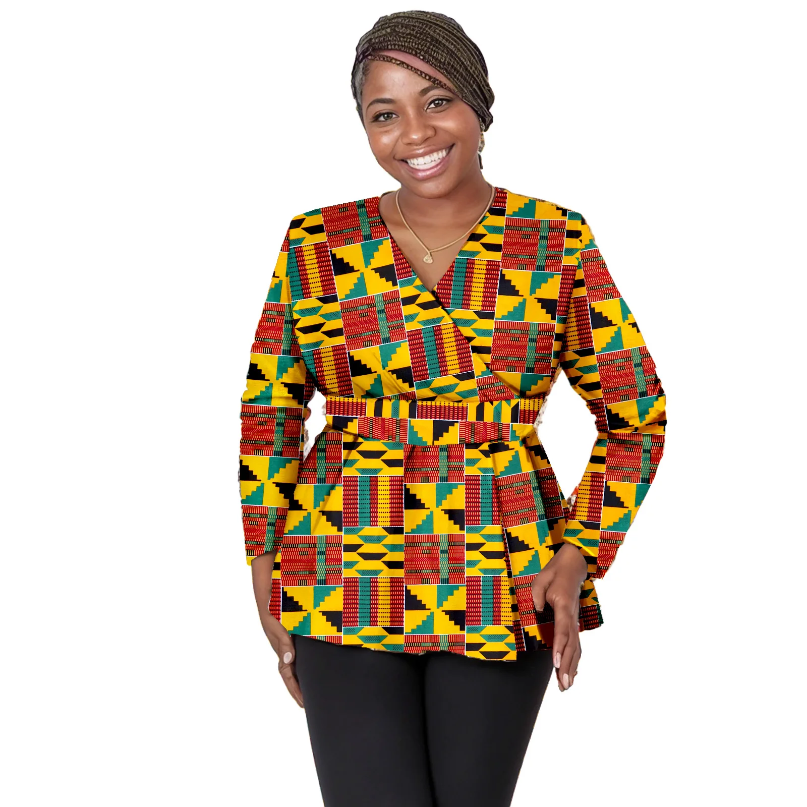 

Африканские рубашки для женщин, хлопковый топ Dashiki, летняя блузка с длинными рукавами и принтом Batik Kente, наряд Анкары