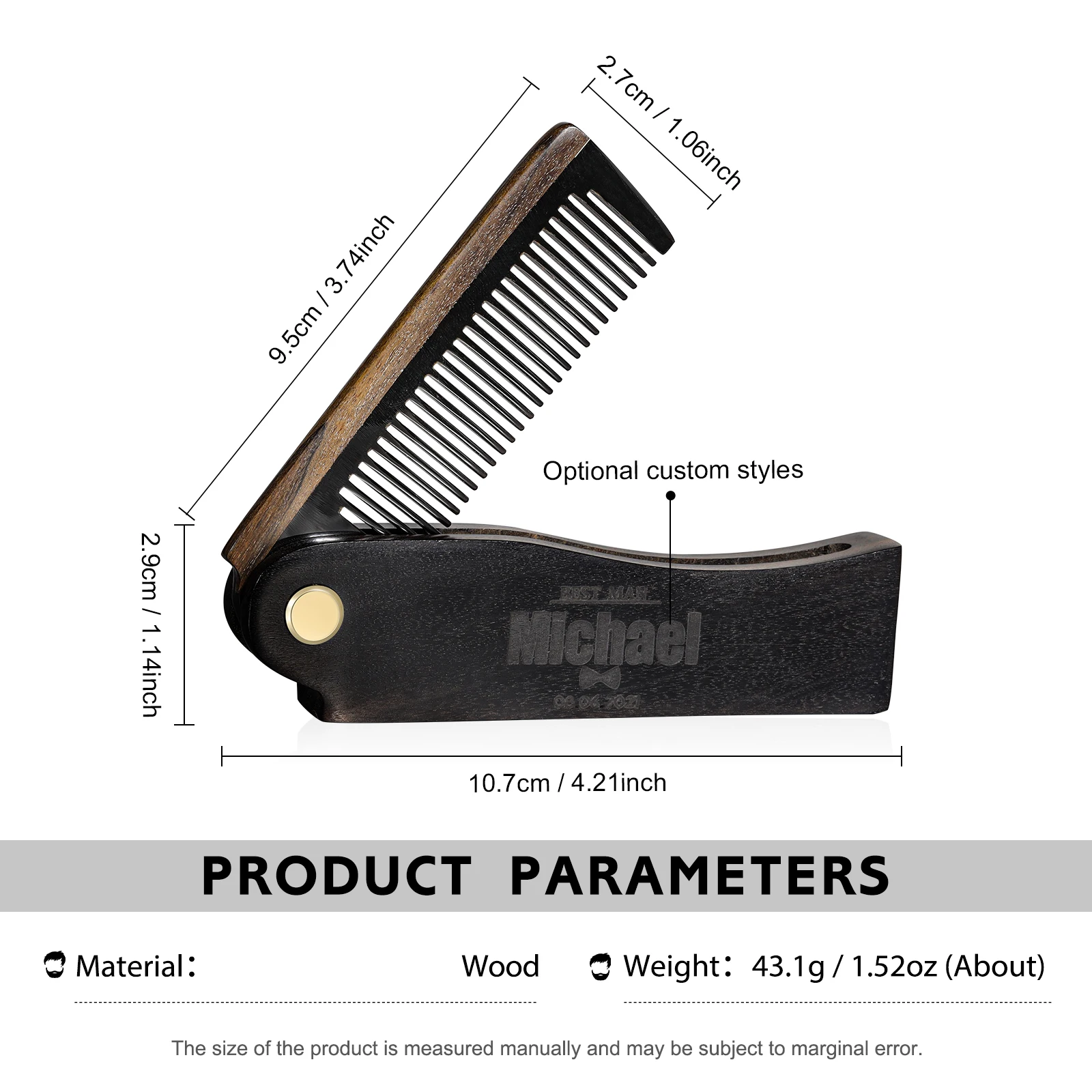 Folding Wood Beard Combs For Men Sandalwood Beard Mustache Hair Comb Salon Barber Hairdressing Styling Tools for Father's Gift