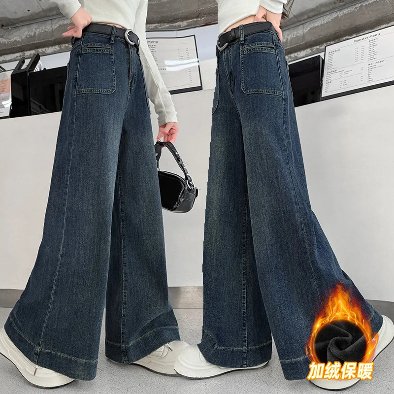 

Brand Design Kids Thicken Winter Warm Jeans For Girls Loose Straight Cashmere Lined Jeans Trousers Child Insulated Denim Pants