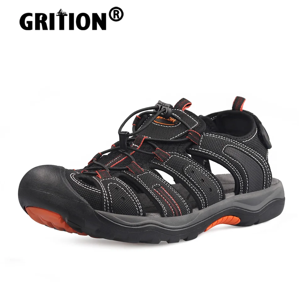 

GRITION Men Outdoor Hiking Sandals Closed Toe Sport Water Sandal Waterproof Athletic Adjustable Sandals Comfortable