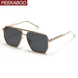 Peekaboo big frame sunglasses for men metal double bridge square sun glasses uv400 women yellow brown 2022 unisex eyewear