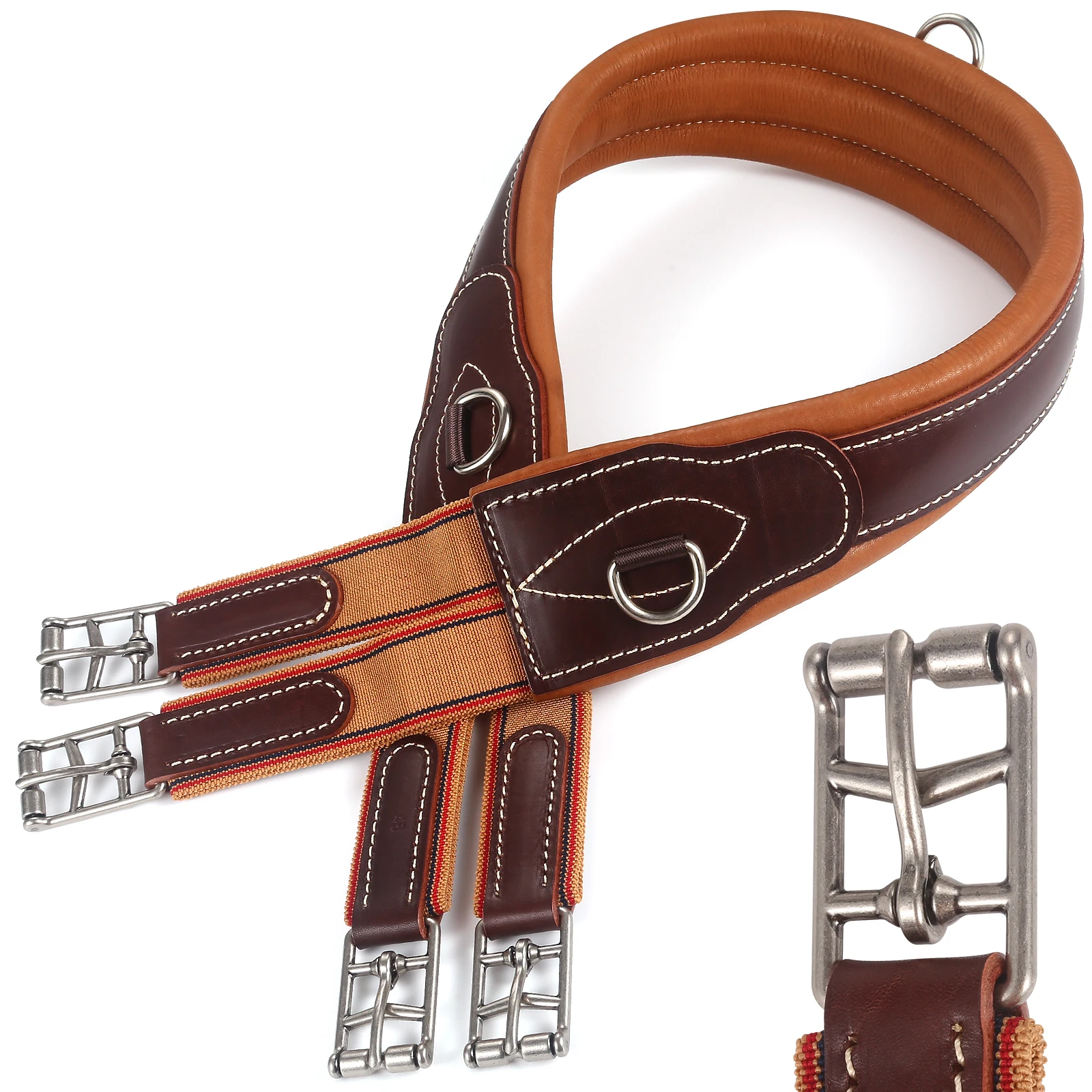 English Girths for Horses | Made Genuine Leather with Heavy Duty Cotton Elastic and Stainless Steel Buckles - Jump