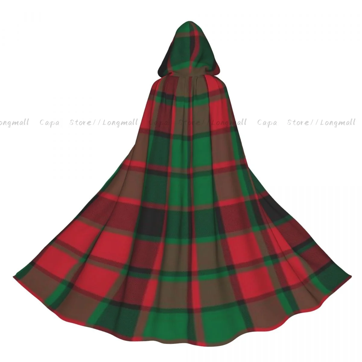 Plaid Checkered Tartan Christmas Print Hooded Cloak Coat Halloween Cosplay Costume Vampire Devil Wizard Cape Gown Party