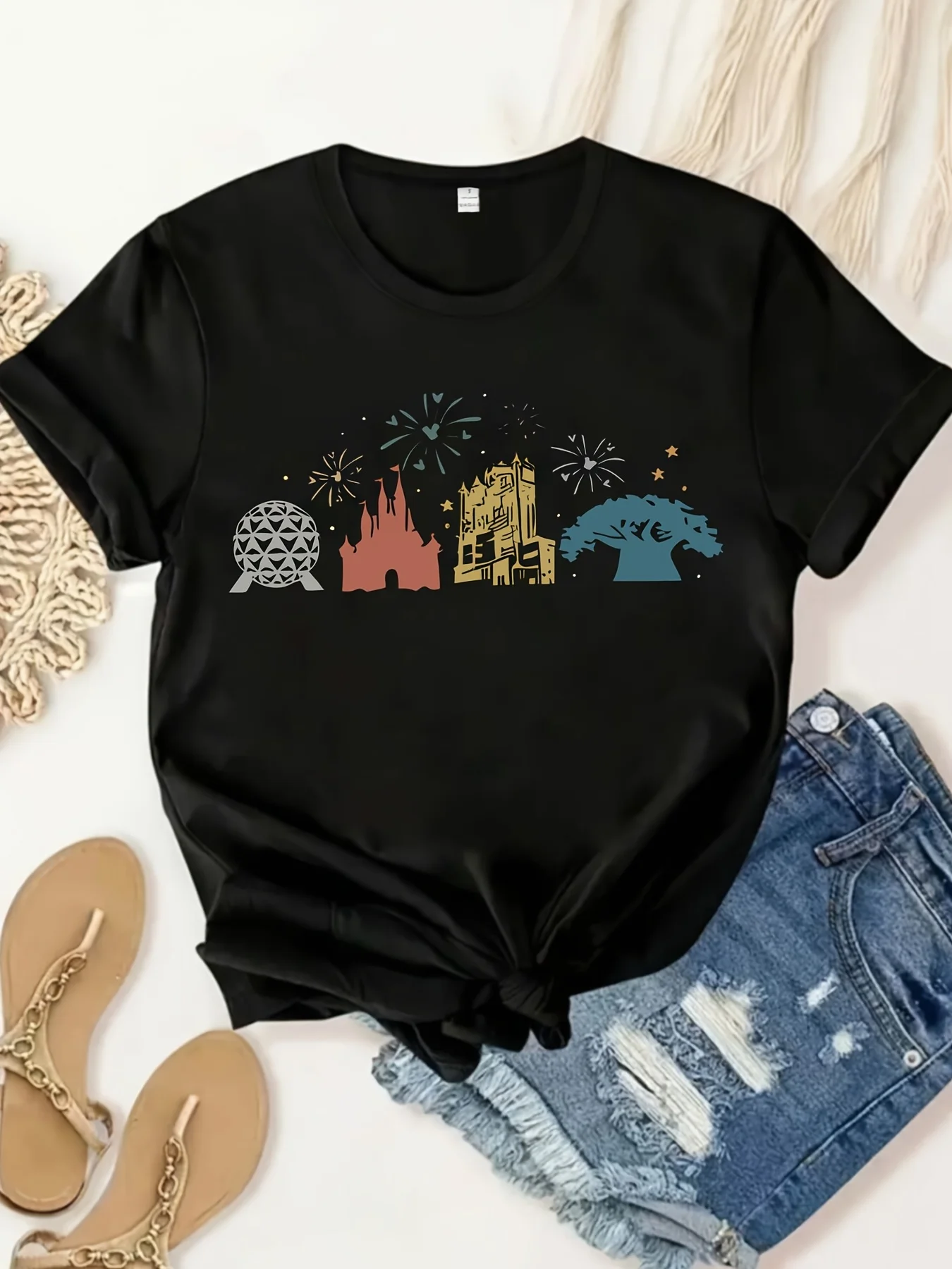 

【2329】Женская футболка больших размеров с круглым вырезом и короткими рукавами, эластичными полурукавами и модными принтами