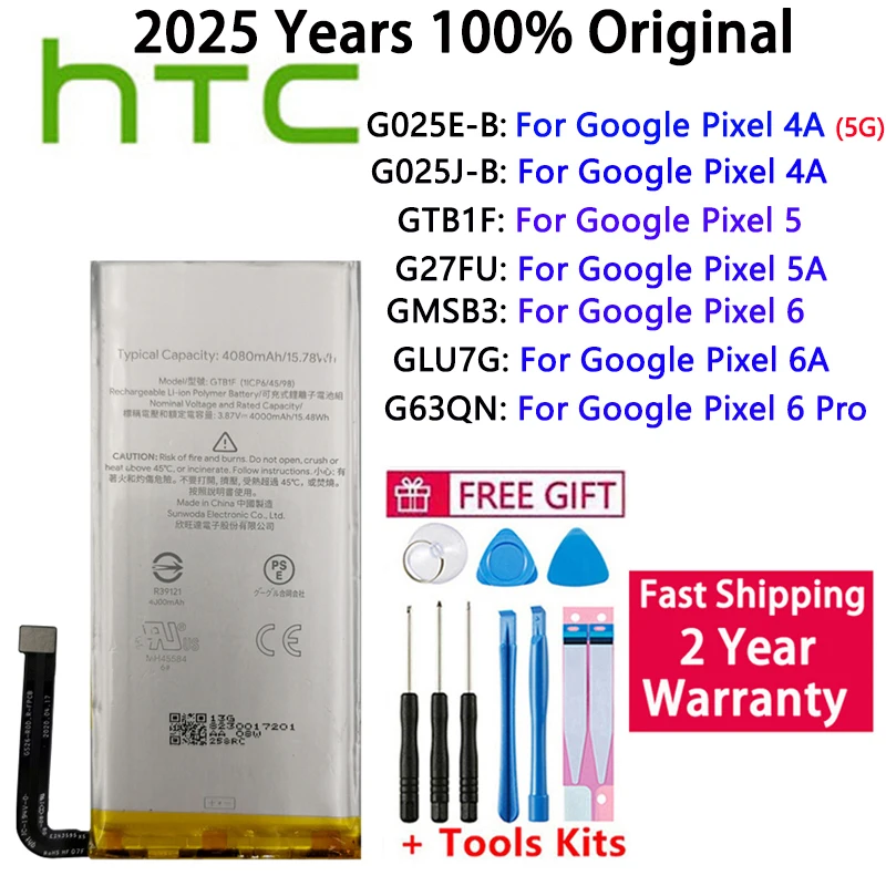 GTB1F G27FU GMSB3 Original Battery For HTC Google Pixel 4A 5 6 5A 6A Pro Pixel5 Pixel6  5G G63QN GLU7G G025J-B G025E-B Bateria