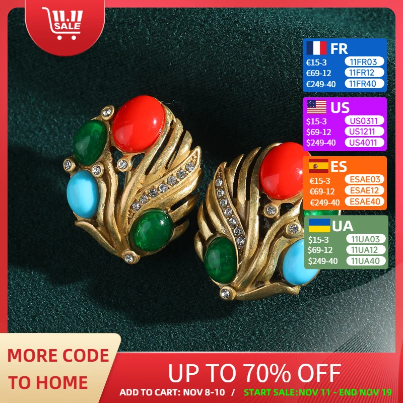 

Vintage Tri Color Red Blue Green Studs Earrings For Woman Plant Natural Stone Floral 2025 Trend Luxury Designer Accessories