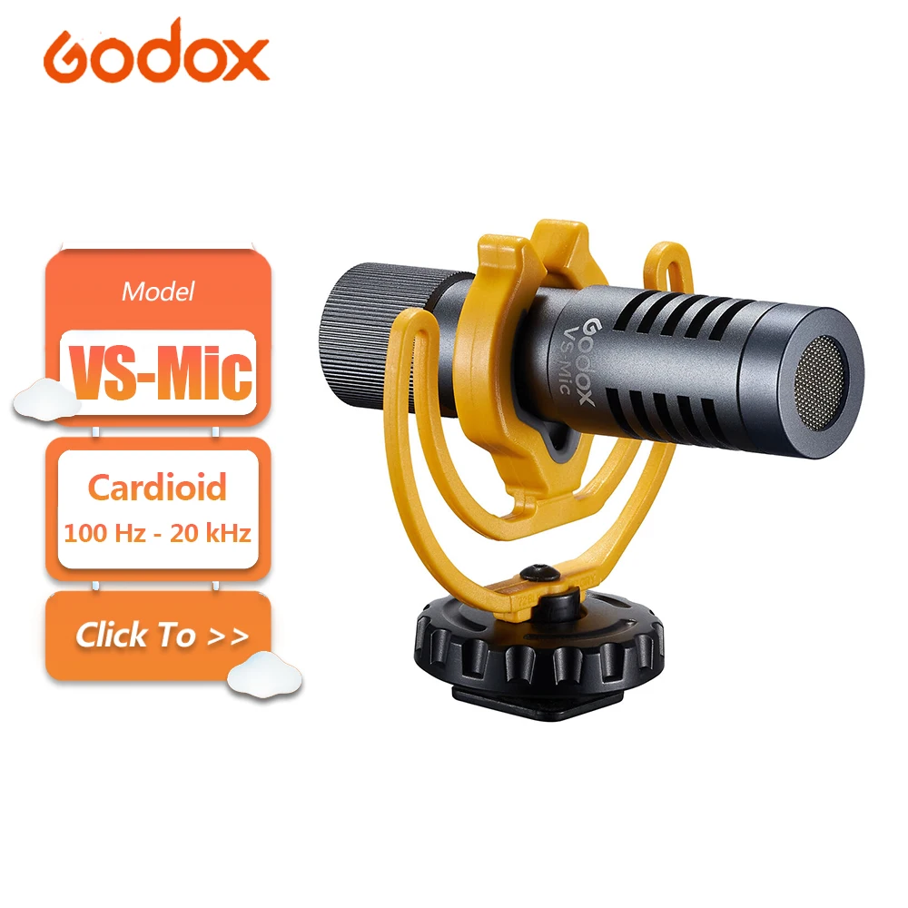 Godox VS-Mic Compact Camera-Mount Cardioid Shotgun Microphone with 100 Hz to 20 KHz Frequency Response for Photography Recording