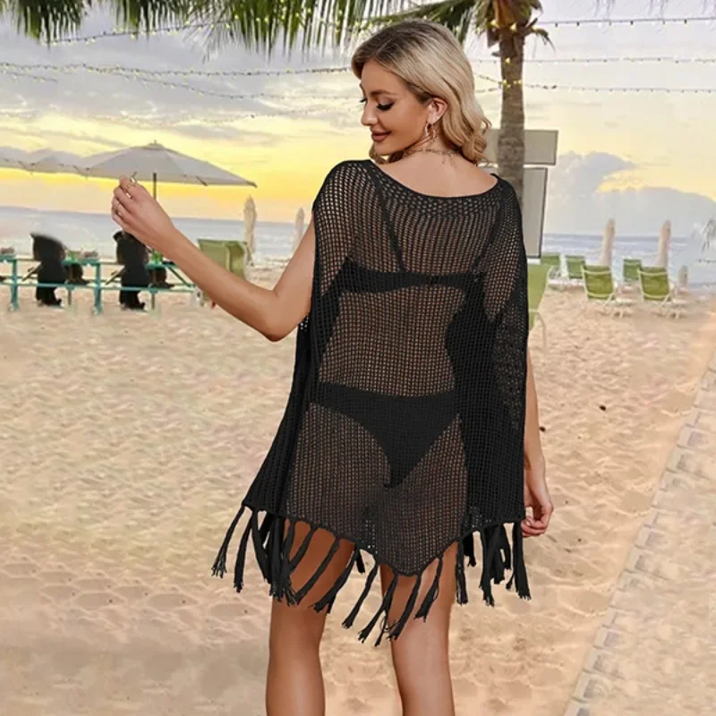 2024 Summer New European and American Women's Tassel Large Loose Hollow Beach Swimsuit Vacation Cover Up for Women SFC39-4