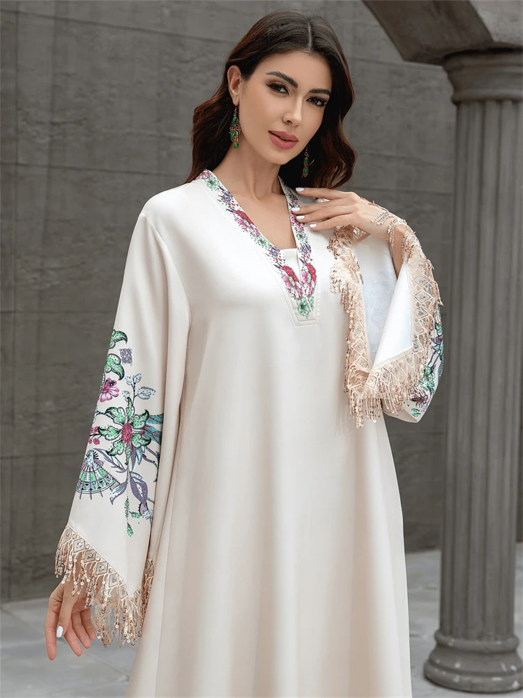 

Muslim Dress, V-neck, Light Luxury Evening Dress, Middle Eastern Robe, Women's Long Dress