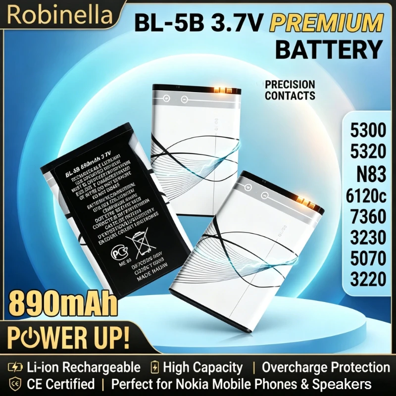 BL-5B 890mAh Rechargeable Lithium Battery Compatible Nokia 5300 5320 N83 6120c 7360 3230 5070 3220 Phone Plug-in Speaker