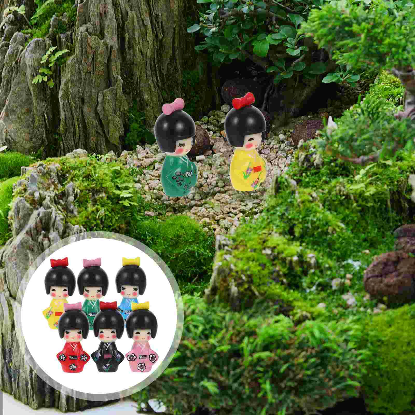 

6 Pcs Japanese Kimono Kids Flower Cake Decorations PVC Toy Baby Handicraft Container Plaything