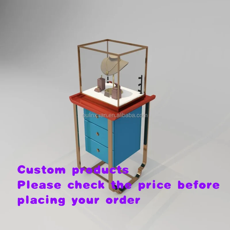 custom.Traditional-style jewelry display stand Counter display cabinet Red paint, blue paintMDFStainless SteelOEM/ODM