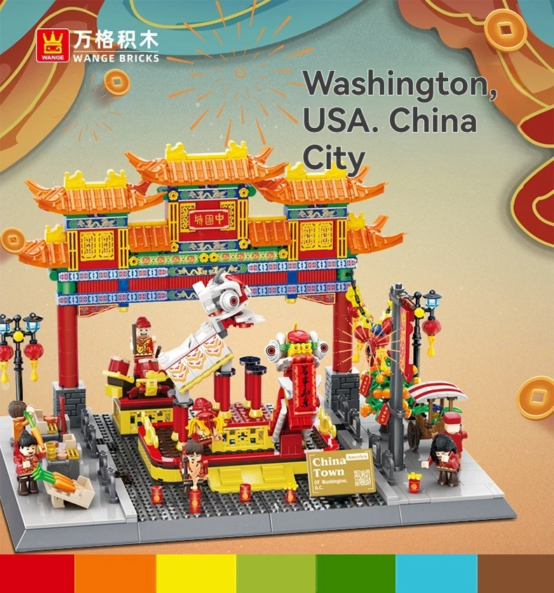 WANGE building blocks Washington D.C. Chinatown Mini Brick Educational Assembly Toys for Kids children gifts famous architecture