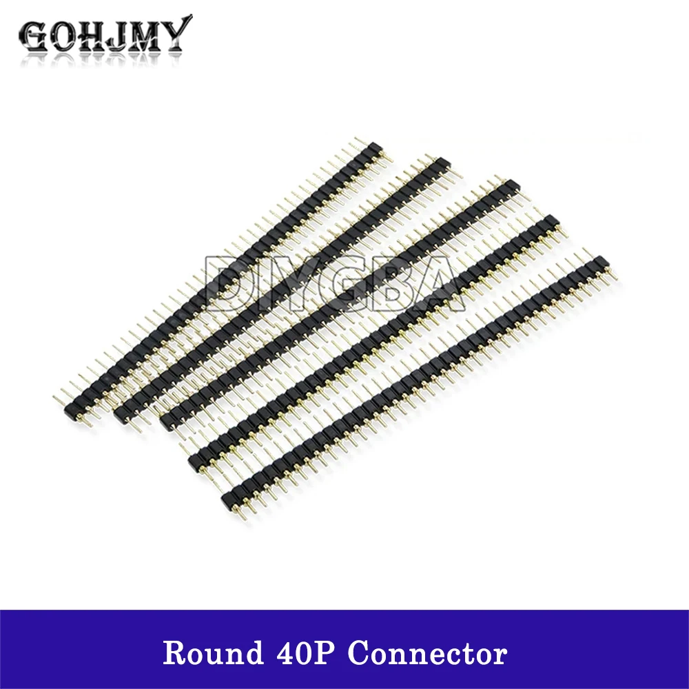 5PCS Connector Round 40P Header Strip Male Header Single Row 40 Pin 2.54mm Pin Needle 1x40 Connector 40Pin Connector GOHJMY