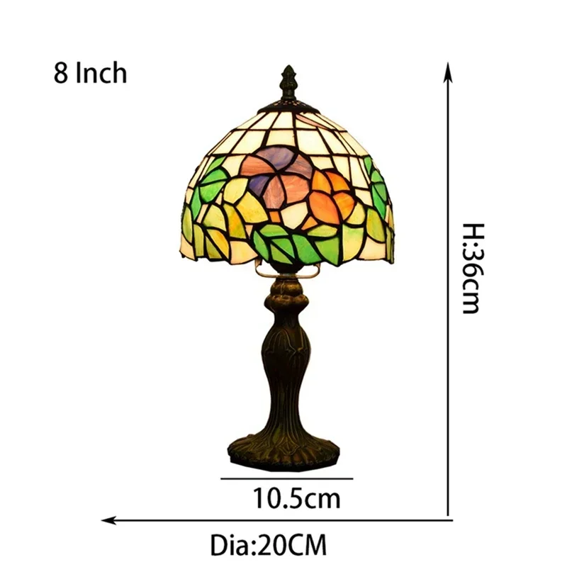 Tiffany Style Table Lamp, Yellow Baroque Stained Glass Reading Lamp with Antique Design for Bedroom and Living Room