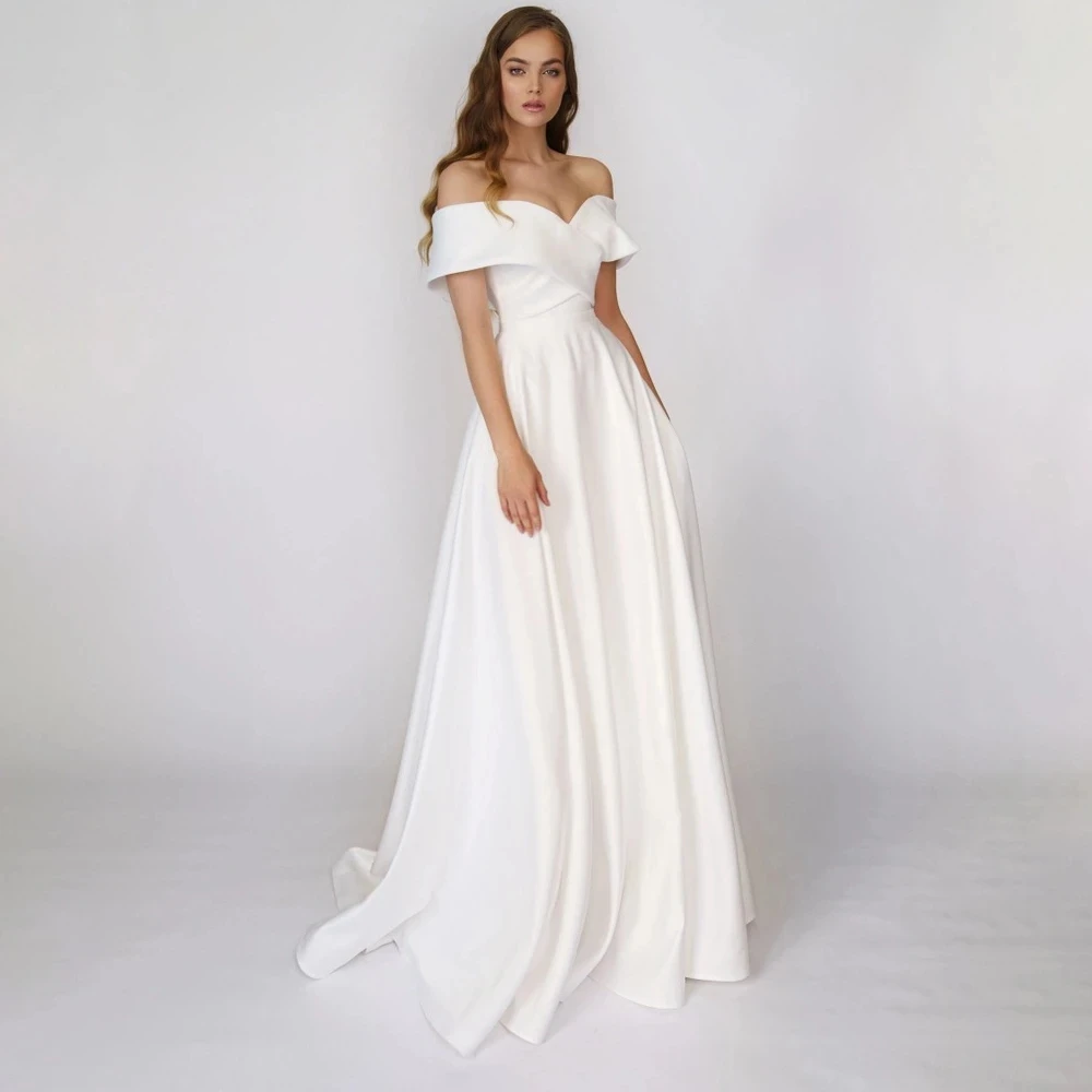 

Pretty Fascinating Gorgeous Satin Mermaid Off Shoulder Graceful Boat Neck Mopping Sexy Backless Wedding Dresses 2023 Strapless