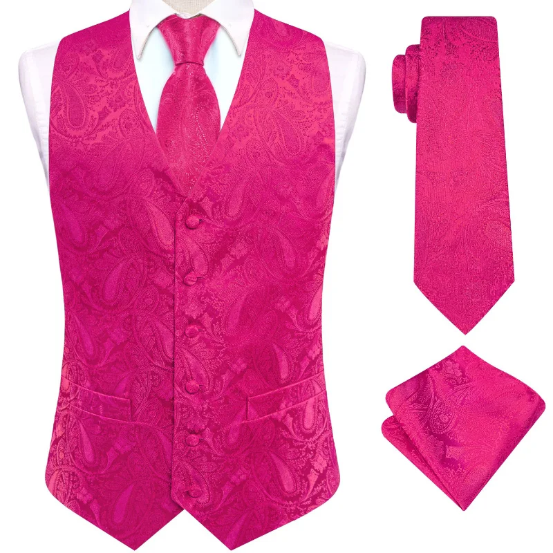 VerveRow Herren Paisley-Jacquard-Weste 3-teiliges Set Formelle Anzugweste mit Krawatte und Einstecktuch für Hochzeitsfeier – Detail 3