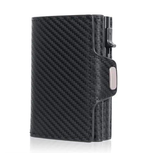 Pop-Up Credit Card Case with RFID Protection Genuine Leather  Wallet with Compartment for Notes and Coins for Men and Women - Image 9