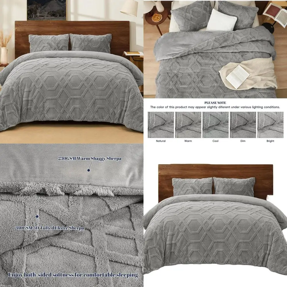 

Комплект постельного белья из 3 предметов: 3D-плюшевое одеяло из серого шерпа-флиса размера Queen, плюшевое, для зимы