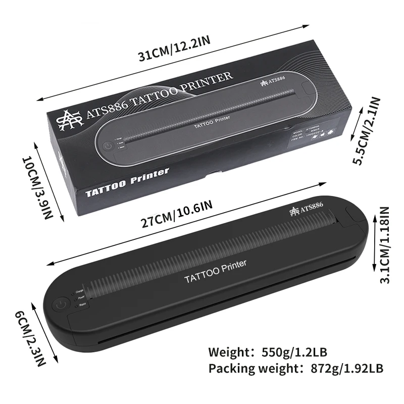 Tatuagem sem fio Transferência Bluetooth Impressora, Mobile e PC Impressora, Impressora térmica para máquina de impressão, Termocopiadora A4, Novo, Ats886