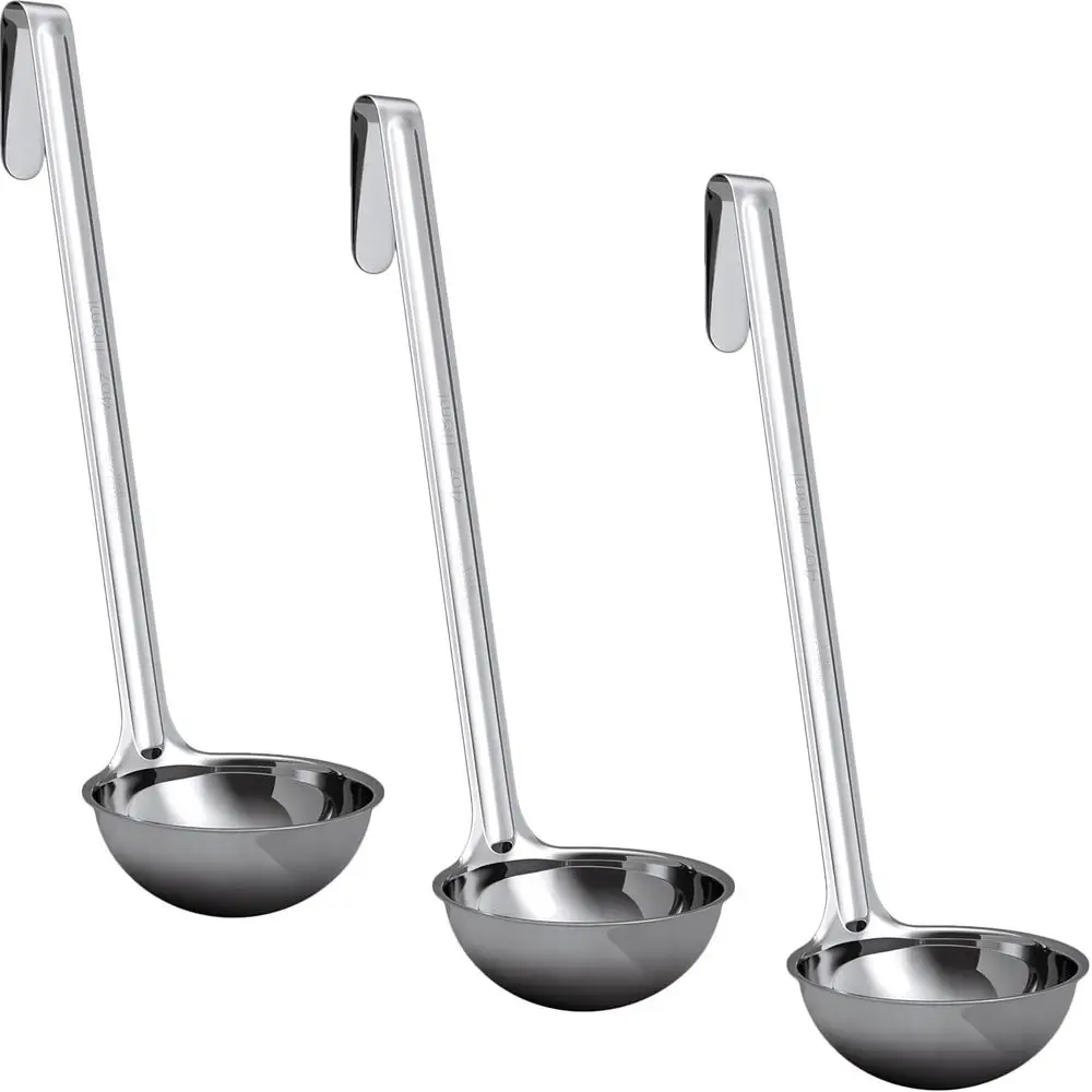 

Durable, Ergonomic 4 Oz. Stainless Steel Soup Ladles (3 Pack) - Ideal for Stirring and Serving Soups, Chili, and Stew