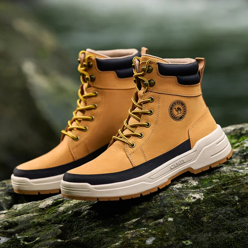 GOLDEN CAMEL Waterproof Hiking Shoes Men\'s Winter Martin Boots Workwear High-top Rhubarb Boot for Men Tactical Trekking Shoes