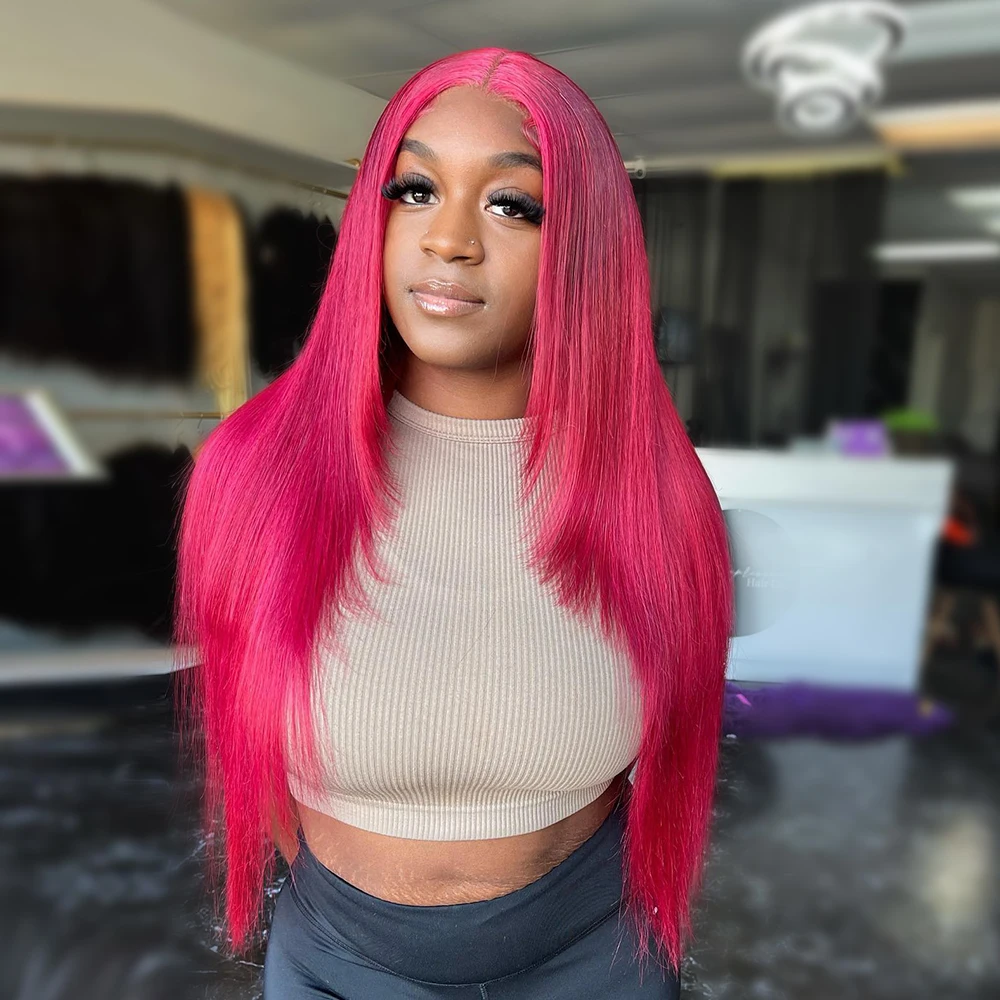 شفاف وردي داكن وردي 13x4 الدانتيل الباروكات الأمامية البرازيلي شعر طبيعي مفرود باروكة 13x6 الدانتيل شعر مستعار أمامي للنساء قبل قطعها