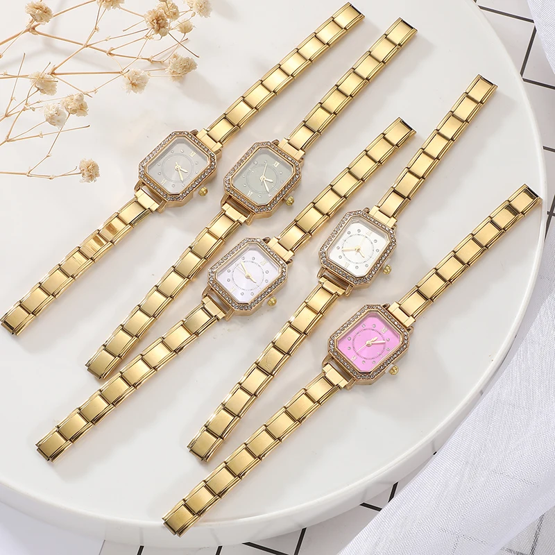 

High Quality Square Round Shape Stainless Steel Zircon Watch Bracelet Fashion Women's 9mm DIY Italian Charm Bangle Jewelry Gift