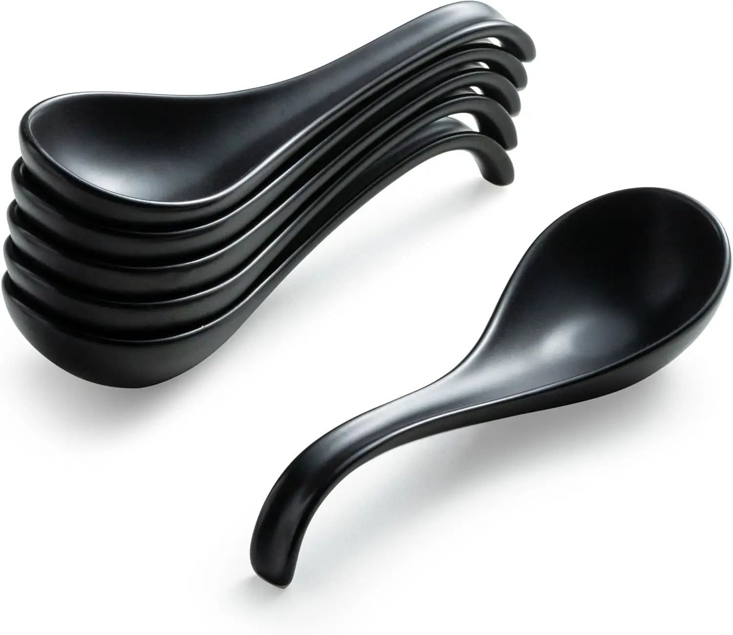 

Asian Soup Spoons, 6.5 Inch Ceramic Chinese Soup Spoons for Cereal, Ramen, Pho, Noodles, Stews, Father's Day Black Kitchen