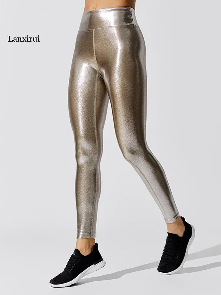 Summer Women Sexy Metallic Luster Pencil Leggings Pants Fashion Streetwear High Waist Shiny Gold Pink Green Leggings