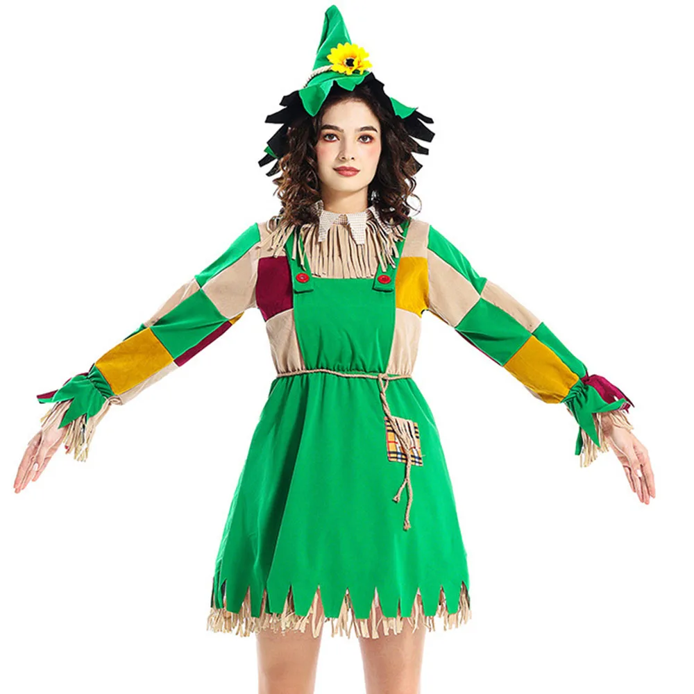 Halloween Costume Women Adult Green Fake Two Straw Man Cosplay Stage Costume Halloween Theme Party Clothing