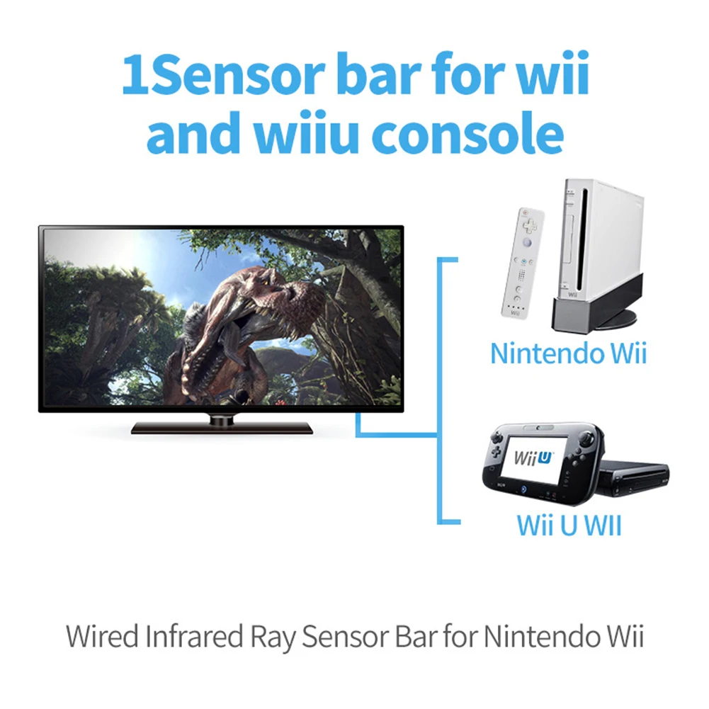 Wired Infrared Ray Sensor Bar with Extension Cord Infrared IR Signal Ray Wired Remote Sensor Bar for Nintendo Wii Wii U Console