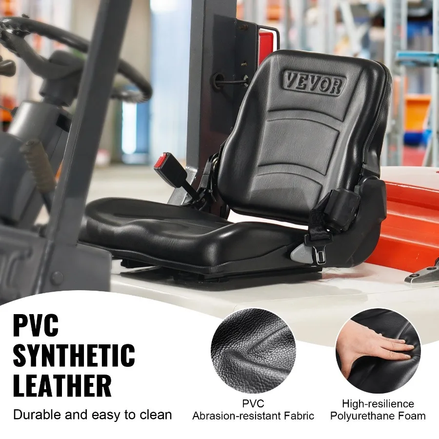 Sedile per carrello elevatore universale Sedile per trattore pieghevole con microinterruttore posteriore ad angolo regolabile e cintura di sicurezza retrattile da 6,313,4 pollici S
