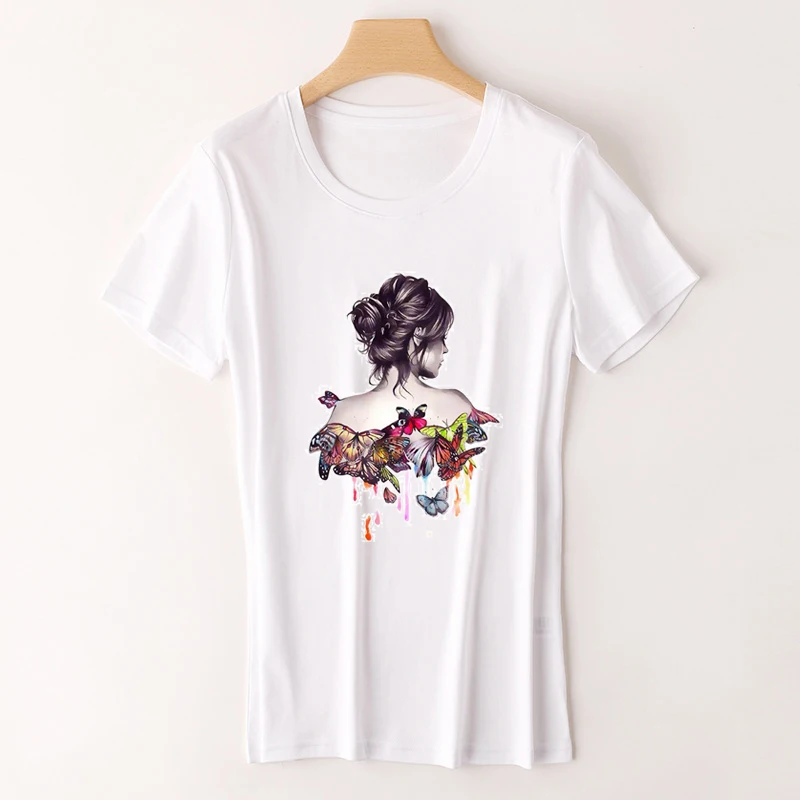 

Aesthetic Girl With Butterfly Print Graphic Cute Vintage Short Sleeve Streetwear T-shirt New 2024