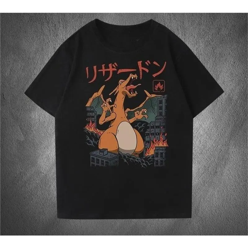 T-Shirt mit Pokemon-Aufdruck, amerikanischer Retro-Streetwear, lockerer Schnitt, kurze Ärmel, Hip-Hop, High-Street-Mode, coole Unisex-T-Shirts aus 100 % Baumwolle