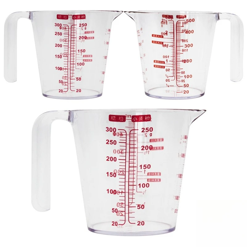 Conjunto de copo com alça transparente multifuncional, 250ml/500ml, balança de plástico, copo de medição, ferramentas de cozimento, cozinha